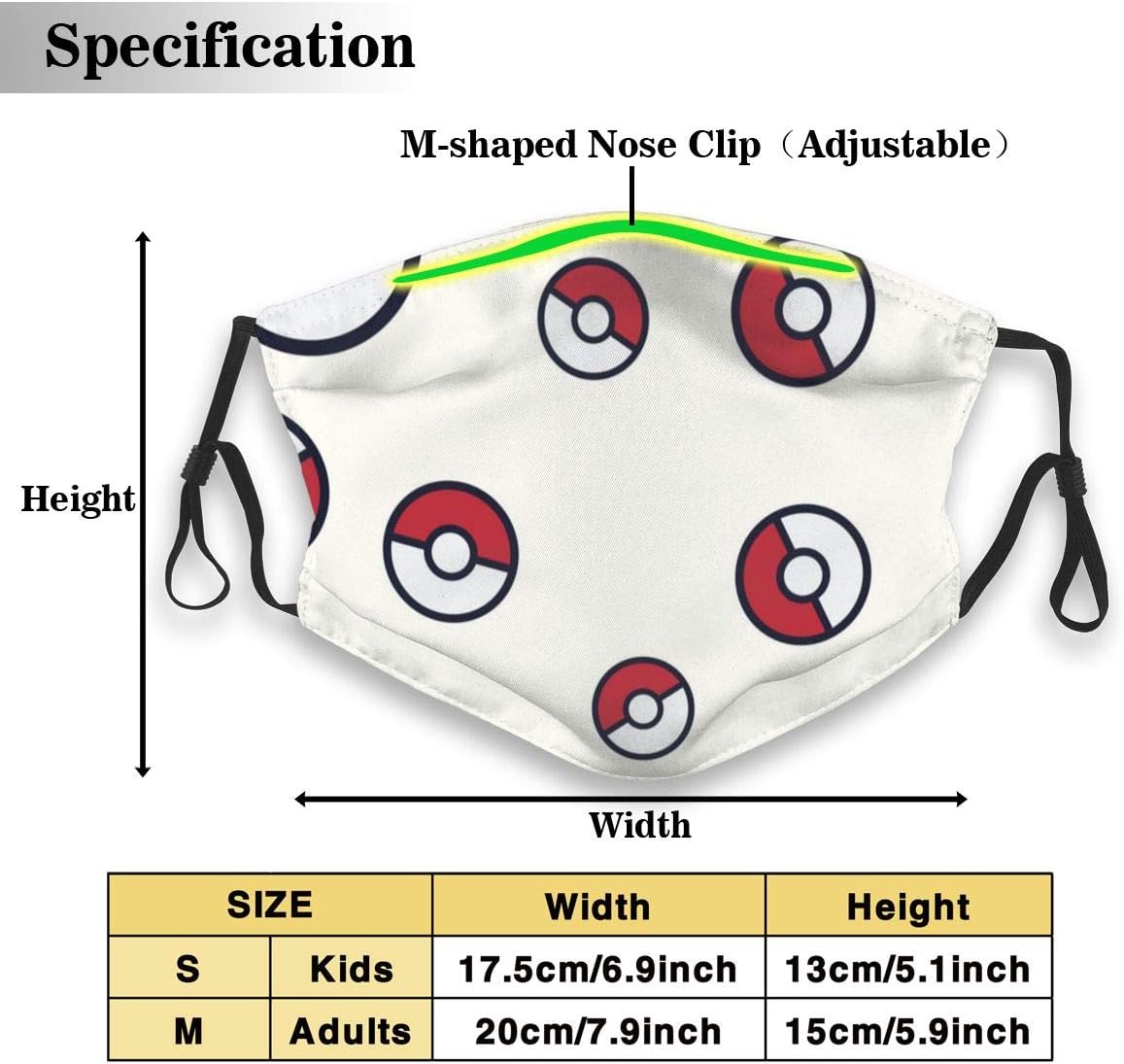 MINIKENS Pokemon Go Pokeball N95 Mouth Mask,Replaceable Filter PM2.5 Mask Personality Print Anti-Pollen Mask Anti-Dust Infective Mask with Replaceable N95 Filter. Free Two Filters