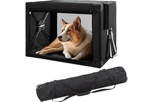 Cozzze Collapsible Dog Crate - 32 Inch Portable Dog Travel Crate for Medium Dogs, Foldable Dog Crate with Detachable Storage Bag, Removable Pad, and Mesh Windows for Outdoor & Indoor (Black)