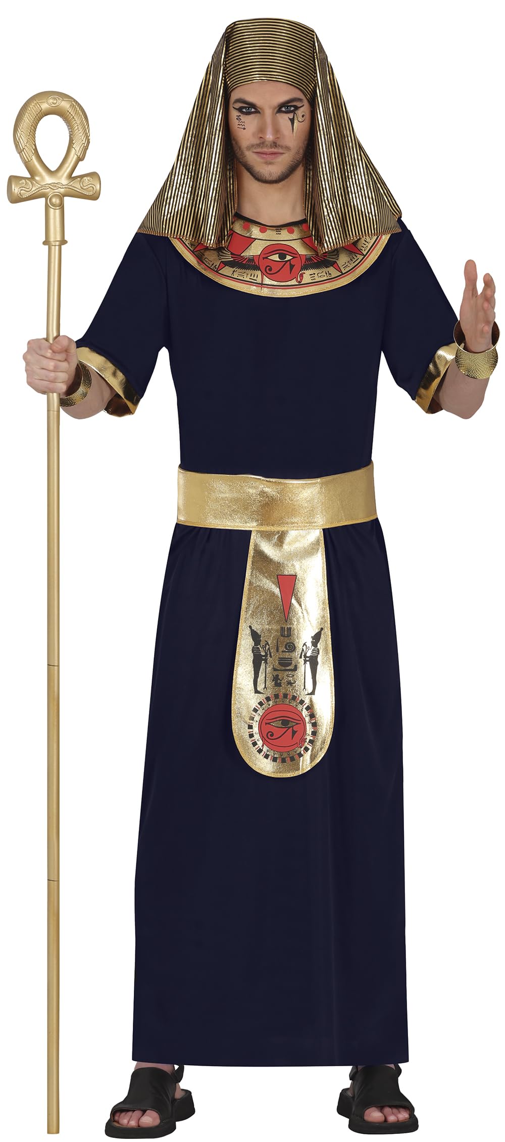 FIESTAS GUIRCA Mighty Pharaoh King of Egypt Mens Fancy Dress Costume - Black & Gold Egyptian Toga Fancy Dress Men Size L 42-44