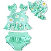 Mioglrie Baby Infant Swimsuit Girl Toddler Bathing Suit Girl Summer Beach Bikini Tankini Swimwear Hat 3-24 Months 2t-5t