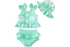 Mioglrie Baby Infant Swimsuit Girl Toddler Bathing Suit Girl Summer Beach Bikini Tankini Swimwear Hat 3-24 Months 2t-5t