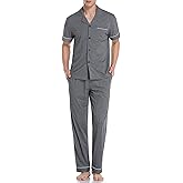 COLORFULLEAF Men's 100% Cotton Pajamas Set Button Down Sleepwear Short Sleeve and Long Pants Pjs