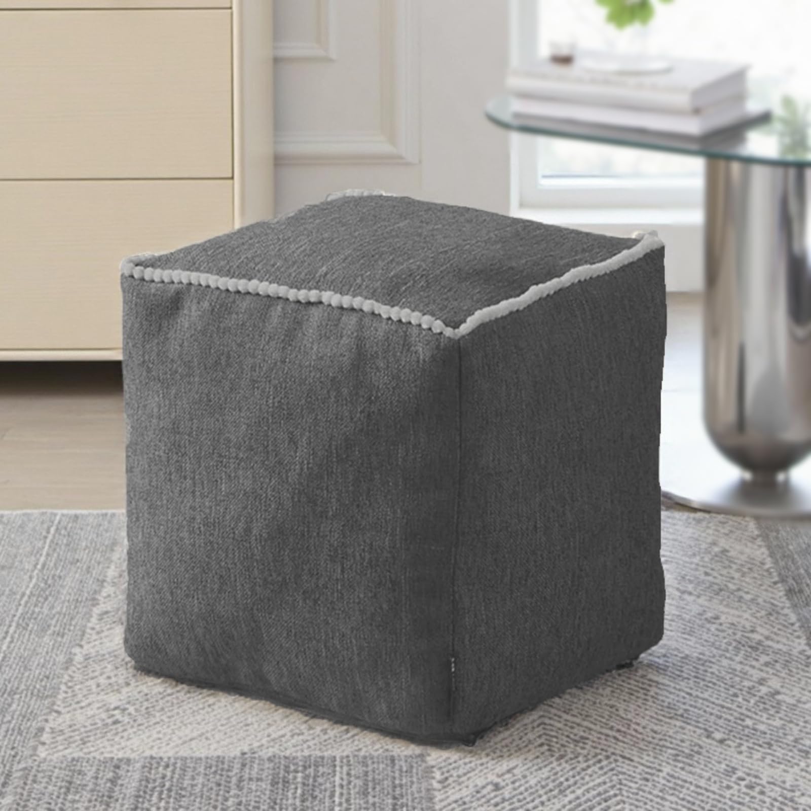 Photo 1 of Louis Donné 45x45 Unstuffed Square Foot Rest Pouf Cover Resources Cotton and Linen Storage Bean Bag Chair Durable Footstool Boho Home Decor Poufs for Living Room, Bedroom