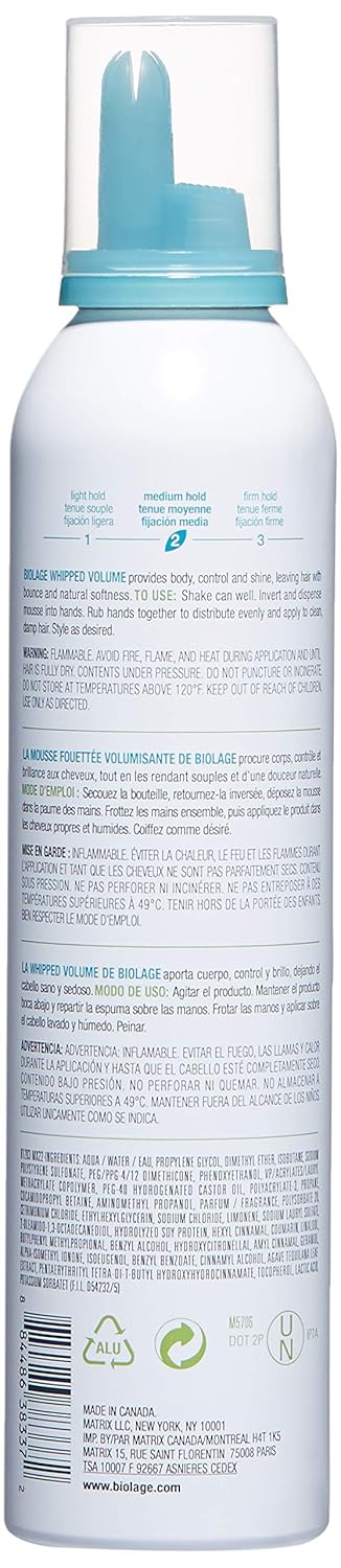 BIOLAGE Styling Whipped Volume Mousse | Provides Body, Control & Shine Leaving Hair With Natural Softness | Medium Hold | Paraben-Free | 8.5 Oz.: Premium Beauty