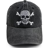 Vxchkerm Skull and Crossbones Baseball Cap for Men Women, Funny Adjustable Washed Denim Cotton Embroidered Skeleton Hat