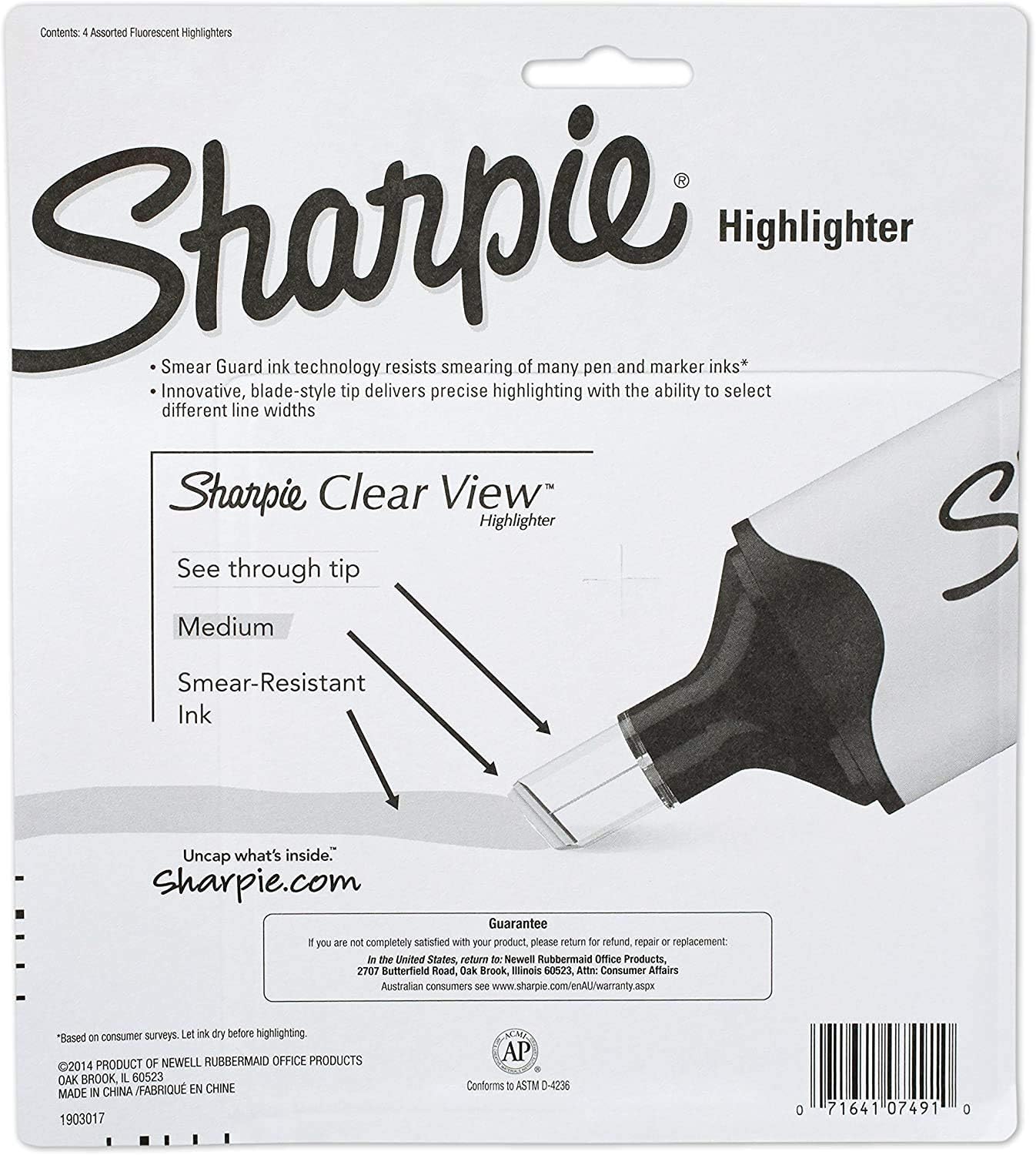 Sharpie 1912769 Clear View Highlighters, Chisel Tip, Assorted Colors, 4-Count : Office Products