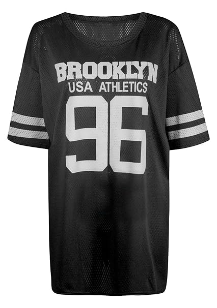 Fast Fashion Damen Flügelärmel Brooklyn 96 Druck Baseball Varsity Baggy oben