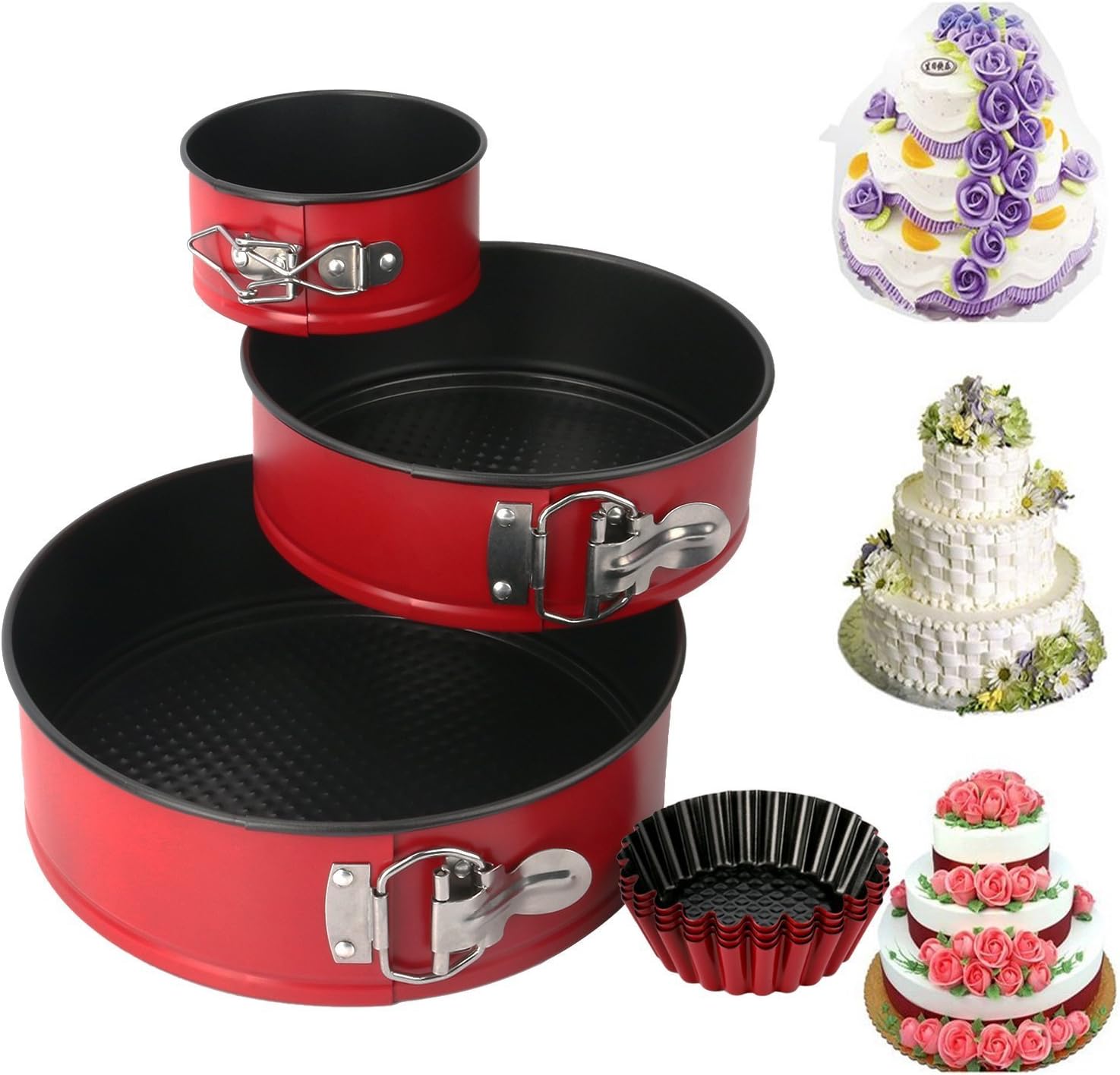 Mcirco Nonstick Leakproof 3pcs(4"/7"/9") Springform Pan set, Cake Pan Bakeware Cheesecake Pan with 4pcs Egg Tart Mold