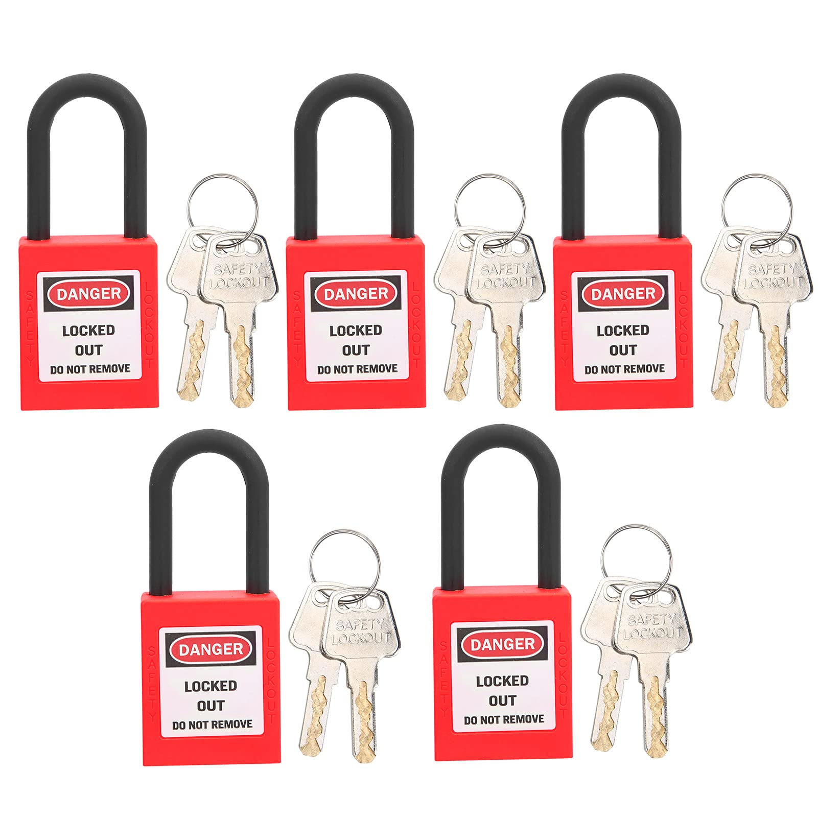 Yosoo Health Gear 5 Sets Lockout Lock, 38mm Nylon Engineered Dustproof Security Padlock Tagout Locks, Loto Padlock, Safety Lock for Industrial Site Logistics Transport Manufacturing (Red)