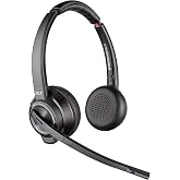 Plantronics - Savi 8220 Office Wireless DECT Headset (Poly) - Dual Ear (Stereo) - Compatible to connect to PC/Mac or to Cell Phone via Bluetooth - Works with Teams (Certified), Zoom,Black