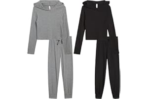 SWEET DREAMZ Sweet Hearts Girls Sweat Suit Set - 4 Piece Cozy Ribbed Pullover Hoodies and Jogger Sweatpants for Girls, Made in USA (5-12)