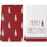 Siilues Christmas Kitchen Towels 18x26 Inch Set of 2, Tree Red Merry Christmas Dish Towels Seasonal Winter Holiday Decorations for Home Drying Dishcloth