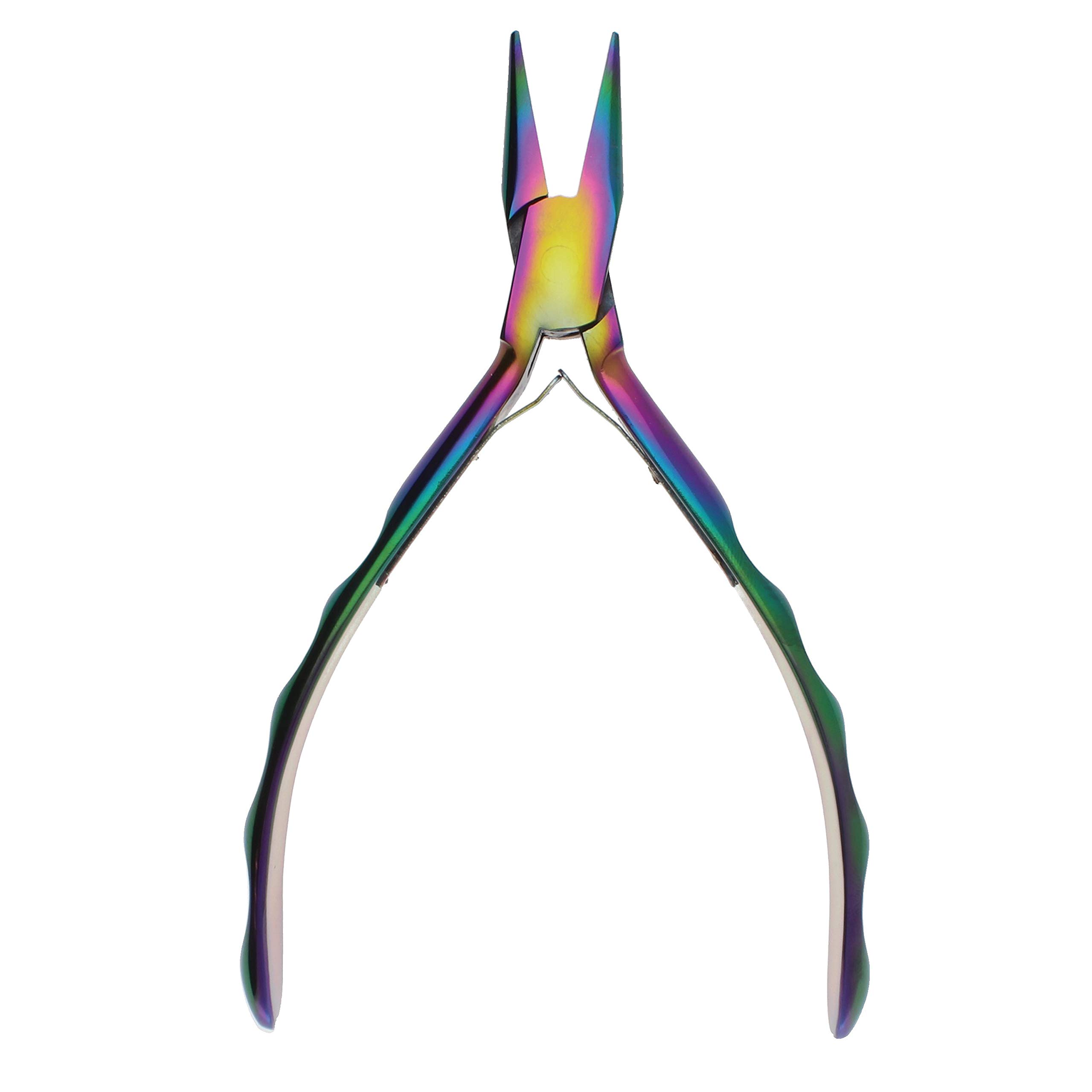 The Beadsmith Chroma Series Chain Nose Pliers, 5.5 inches (140mm), stainless-steel head, rainbow titanium coating, contoured comfort grip handle and double-leaf spring, tool for jewelry making