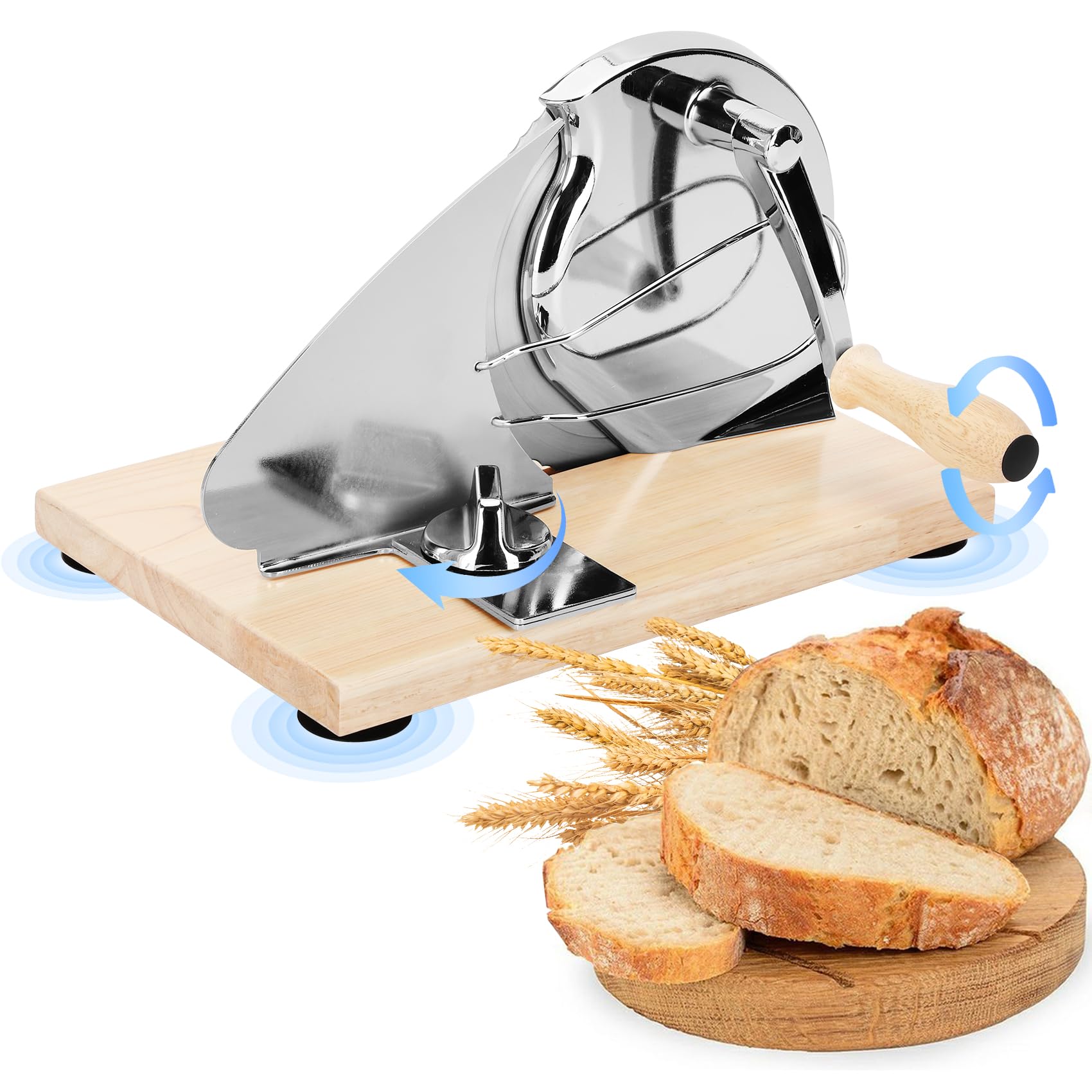 Photo 1 of Manual Bread Slicer with Hand Crank - Adjustable Thickness Stainless Steel Bread Cutter for Even Slices, Versatile for Homemade Sourdough, Sandwich Bread & More, Suction Cup Base for Stability(silver)