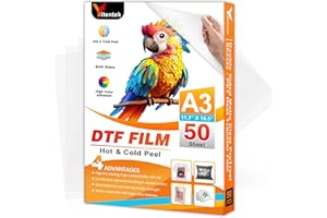Yitentek A3 DTF Transfer Film, 11.7" x 16.5" Double Sided Matte PreTreat Heat Transfer PET Sheets for DTF Inkjet Printer, DTF Paper Direct Print on T-Shirts Textile, Hot & Cold Peel, 50 Sheets