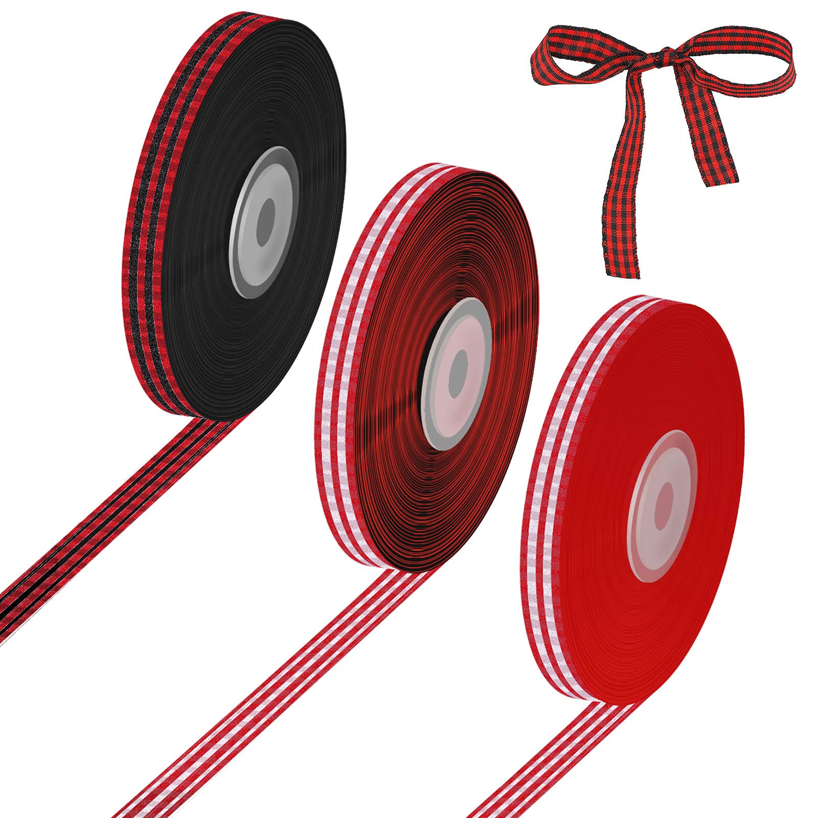 LUTER 3 Rolls 75 Yard Christmas Gingham Ribbon, Narrow Buffalo Check Ribbon Plaid Ribbon Christmas Wrapping Ribbon for Wreaths DIY Crafts Bow-Knot Making Wedding Party Home Decor (3 Colors)