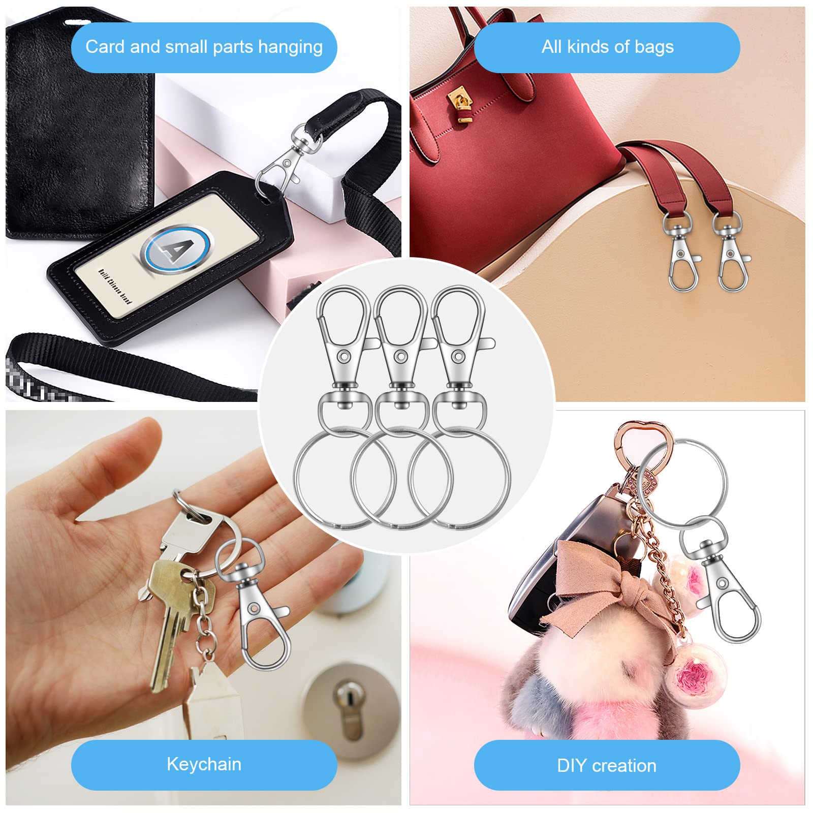 70PCS Swivel Snap Hooks with Key Rings, Metal Lobster Claw Clasp, Keychain Rings for Crafts 1.25inch/32mm