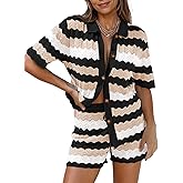Pink Queen Women Knit Shorts Set 2 Piece Outfits Short Sleeve Button Down Sweater Top and Shorts Lounge Set