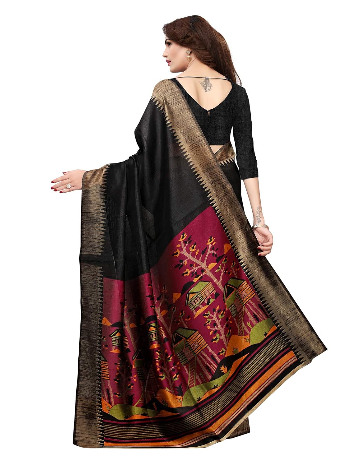 varayu women's kashmiri silk printed saree