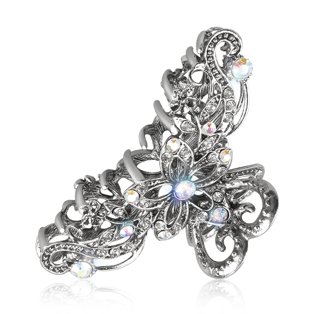 Lotsdonxia Vintage Hair Claw Clips – Bridal and Wedding Hair Accessories Shiny Rhinestone Flower Design, Hollow Metal Hair Grip for Women and Girls