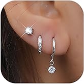 3 Pairs Gold Hoop Earrings Set: 14K Gold Plated Hypoallergenic Stud Earrings Dangle Cartilage Huggie Hoop Earrings for Women Fashion Gold Jewelry for Women Gifts