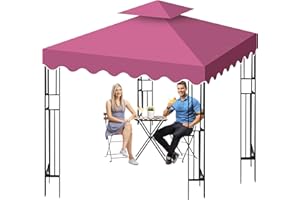 QDRECLOD 10'X10' Gazebo Canopy Top Replacement, Double Tier Gazebo Canopy Replacement Top Cover with Air Vent, Grill Gazebo Top Roof for Shop Garden Patio Yard Outdoor, Pavilion Cover Sunshade (Red)