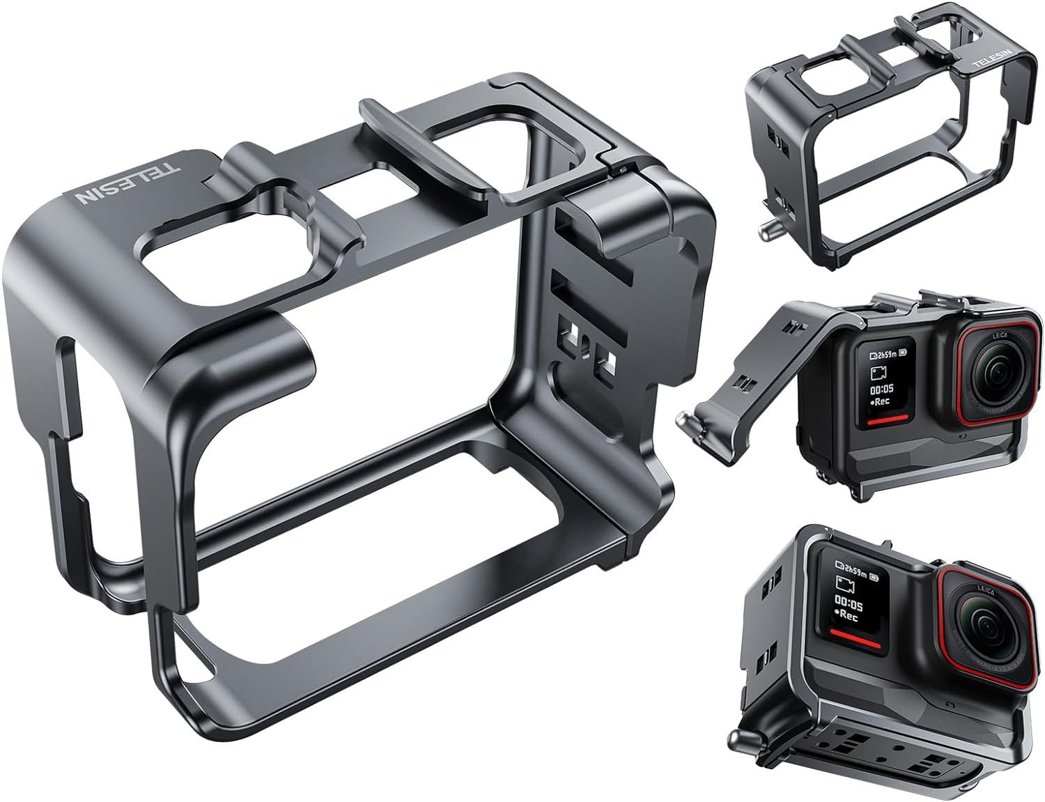 TELESIN Vertical Horizontal Aluminum Case Metal Cage for Insta360 Ace and Insta 360 Ace Pro Tripod Accessories, Protective Frame Housing Skeleton Sleeve with 1/4 Cold Shoe for Video Light Microphone