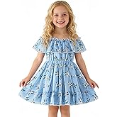 AGQT Toddler Girls Summer Off Shoulder Floral Dress Boho Princess Chiffon Ruffle Sundress for Beach Wedding Vacation 1-8T