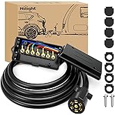 Nilight Heavy Duty 7 Way Inline Trailer Plug 8 Feet Connector Cable 7Pin RV Round Extension Wiring Harness Weatherproof Junction Box for RV Towing Car