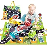 Lehoo Castle 1 Year Old Boy Toys, Press and Go Construction Toy Cars for Toddlers 1-3 with Play Mat/Storage Bag, Gifts for 1 