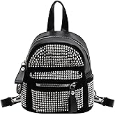 Hyuyikuwol Casual Rhinestone Mini Backpack Gothic Daypack Purse Studded Faux Leather Small Travel for Women Ladies, Silver