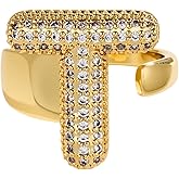 Cicy Bell Initial Rings for Women 14k Gold Plated Cubic Zirconia Delicate Letter Chunky Statement Open Rings Gifts for Her