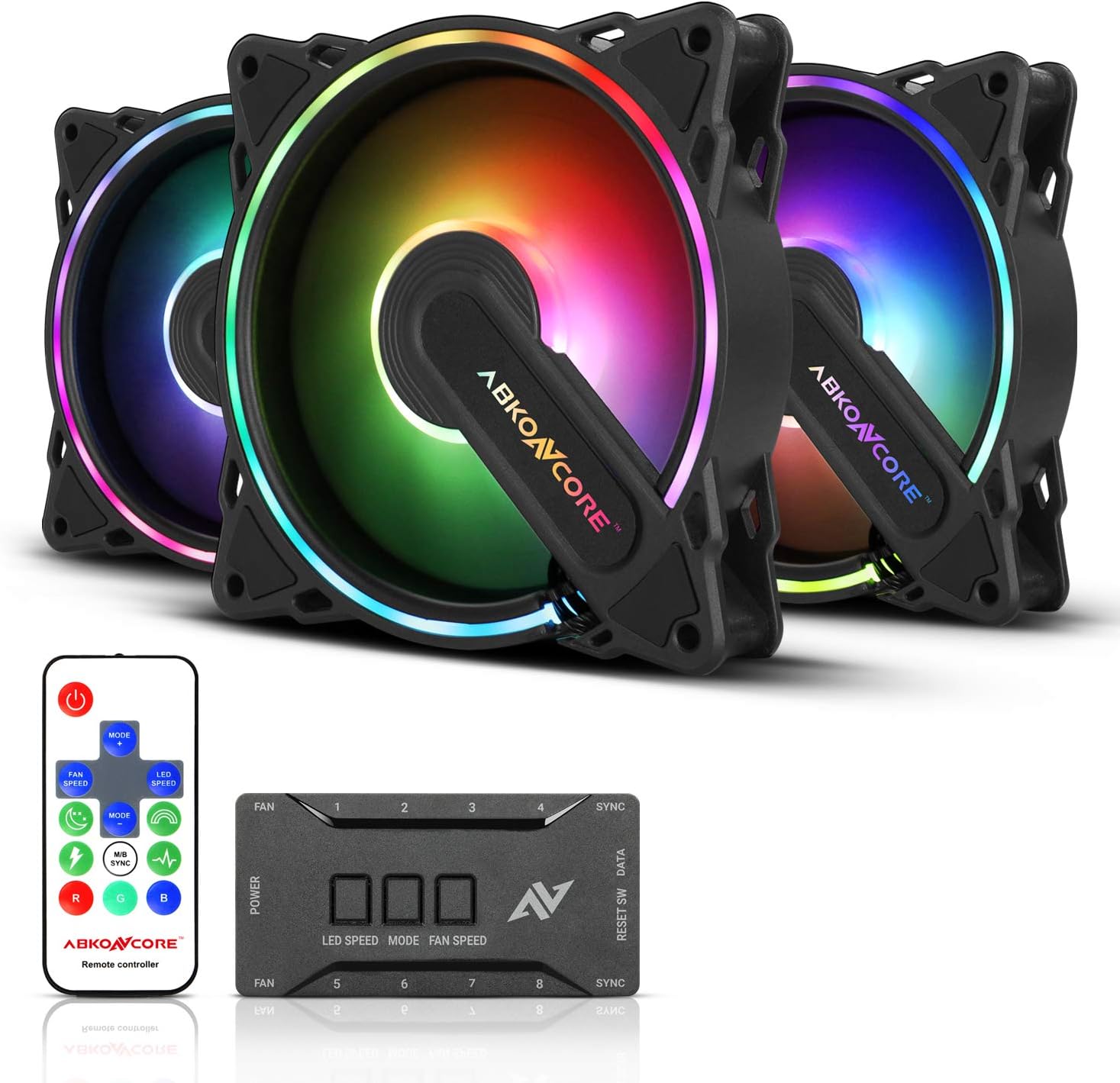 ABKONCORE HR120 PC Fan, SYNC RGB 120mm Computer Fans, 3 in 1 Kit with