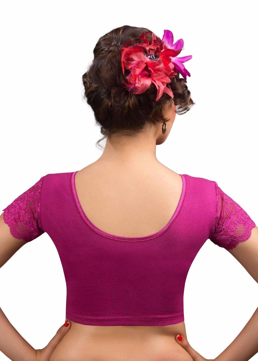 salwar studio women's magenta cotton lycra strechable readymade saree blouse