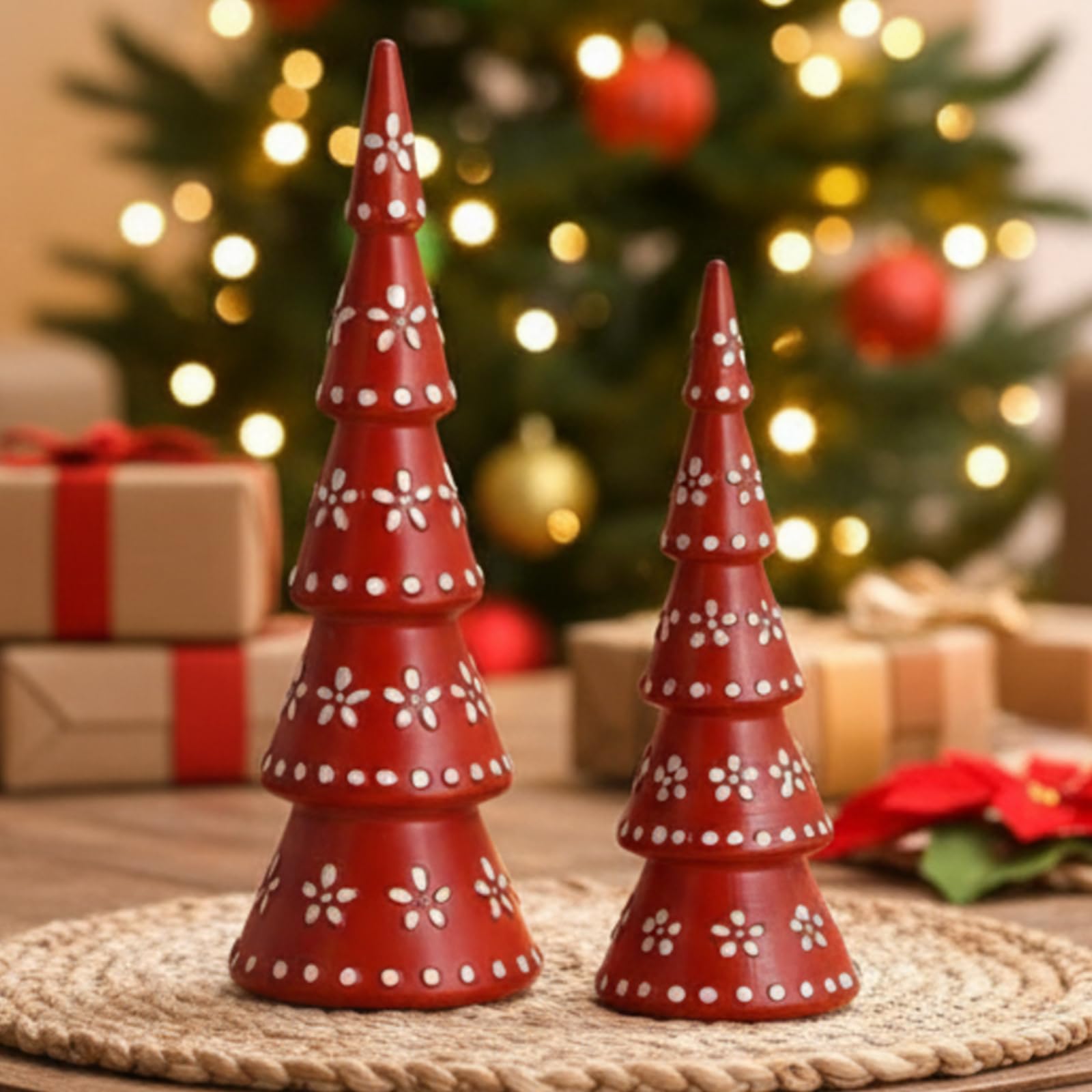 View 1 of 2 Pcs De Barro Mexican Christmas Decorations Talavera Christmas Tree Figurines Boho Resin Decoration Terracotta Table Centerpiece for Accents Xmas Mantel Shelf Fireplace Gift