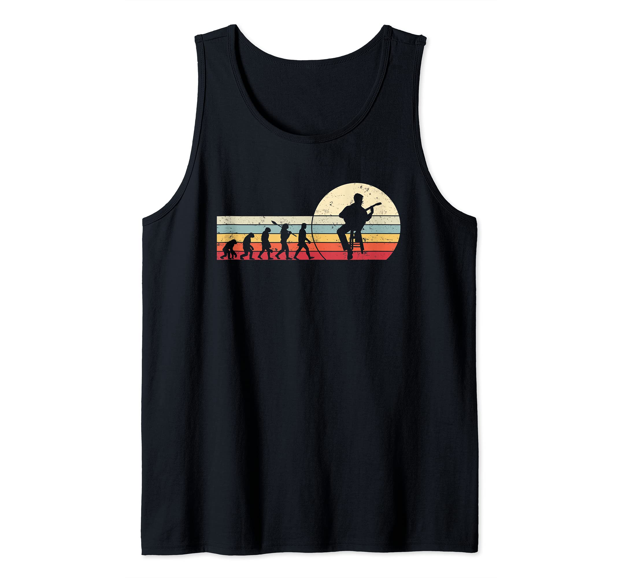 Vintage Retro Human Evolution Banjo Guitar Tank Top