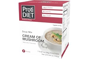 Proti Diet - Cream of Mushroom Soup Mix, High Protein, Low Calorie, 15g Protein, 90 Calories, 3g Fat, 7 Servings Per Box