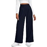 Libin Women's Wide Leg Pants 27"/29" High Waisted Waffle Knit Casual Slacks Work Pants Business Palazzo Trousers with Pockets