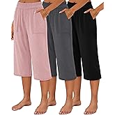 Neer 3 Pack Women's Capris Pants Cotton Wide Leg Sweatpants Lounge Casual Loose Fit Cropped Jogger Yoga Pant with Pockets
