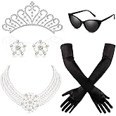 BBTO 6 Pieces 1920s Flapper Accessories Set for Women 20s Party Costume with Pearl Dangle Pendant Necklace Earrings