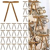 24 Pcs Velvet Bows for Christmas Tree, Elegant Khaki Christmas Tree Bows, 5”x7” Pre-Tied Velvet Ornaments for Wreaths Garland Gifts Holiday Décor, Khaki Ribbon Bows for Xmas(3/8”)