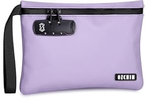 OZCHIN Smell Proof Bag with Combination Lock 10 X 7 inchs Locking Bag PU Leather Waterproof Lockable Case Great Gift Ideal
