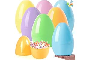 JOYIN 10" Jumbo Easter Eggs, 6PCS Pastel Plastic Giant Eggs Empty Fillable for Easter Filling Treats Party Favor Hunt Classro