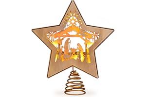GHOSTMAGIC Nativity Christmas Tree Star Topper Lighted, 3D Wooden Nativity Scene Star for Christmas Tree, Nativity Set Christmas Tree Decorations, LED Xmas Decor Ornaments for Indoor (Nativity)