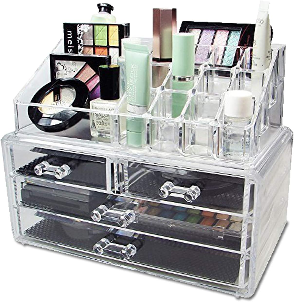 Ikee Design Jewelry Makeup Cosmetic Storage Organizer Two Pieces Set - Organize Cosmetics, Jewelry, Hair Accessories, Bathroom Counter or Dresser, Clear Design for Easy Visibility: Home & Kitchen