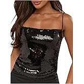 SOLY HUX Women's Glitter Sequin Cami Tops Spaghetti Strap Camisole Sleeveless Party Clubwear Top