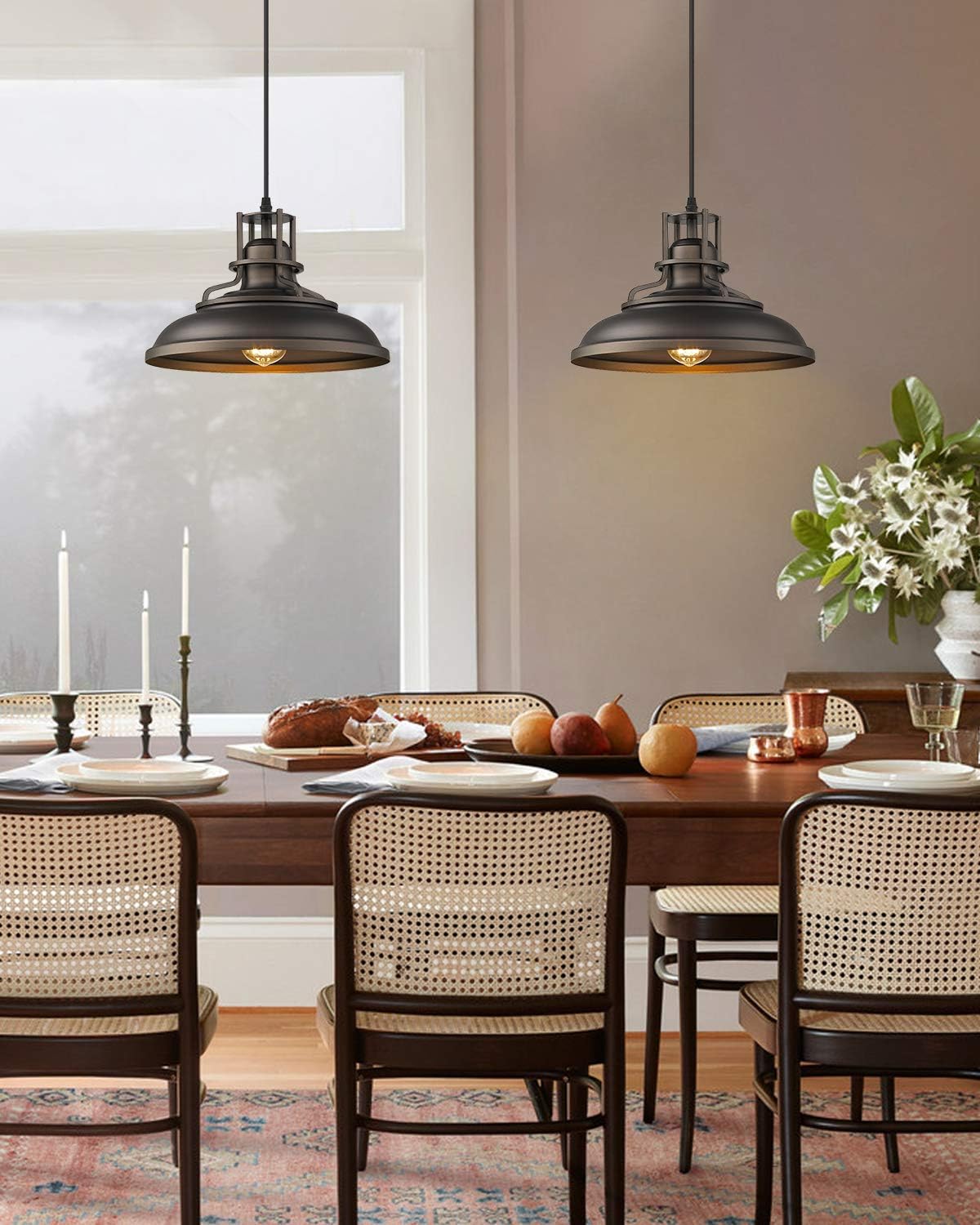 FEMILA Barn Pendant Light, Farmhouse Vintage Hanging Light Fixture Adjustable Height, Oil Rubbed Bronze Finish, 4FY15-MP ORB - - 