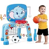 Wee Wonders Toddler Basketball Hoop & Soccer Goal Tball Set, Kids Sport Toys with Light & Sound, Musical Activity Center Toys for 1 2 3 Years Old Boys, Christmas Birthday Gifts for Baby 12-18 Months