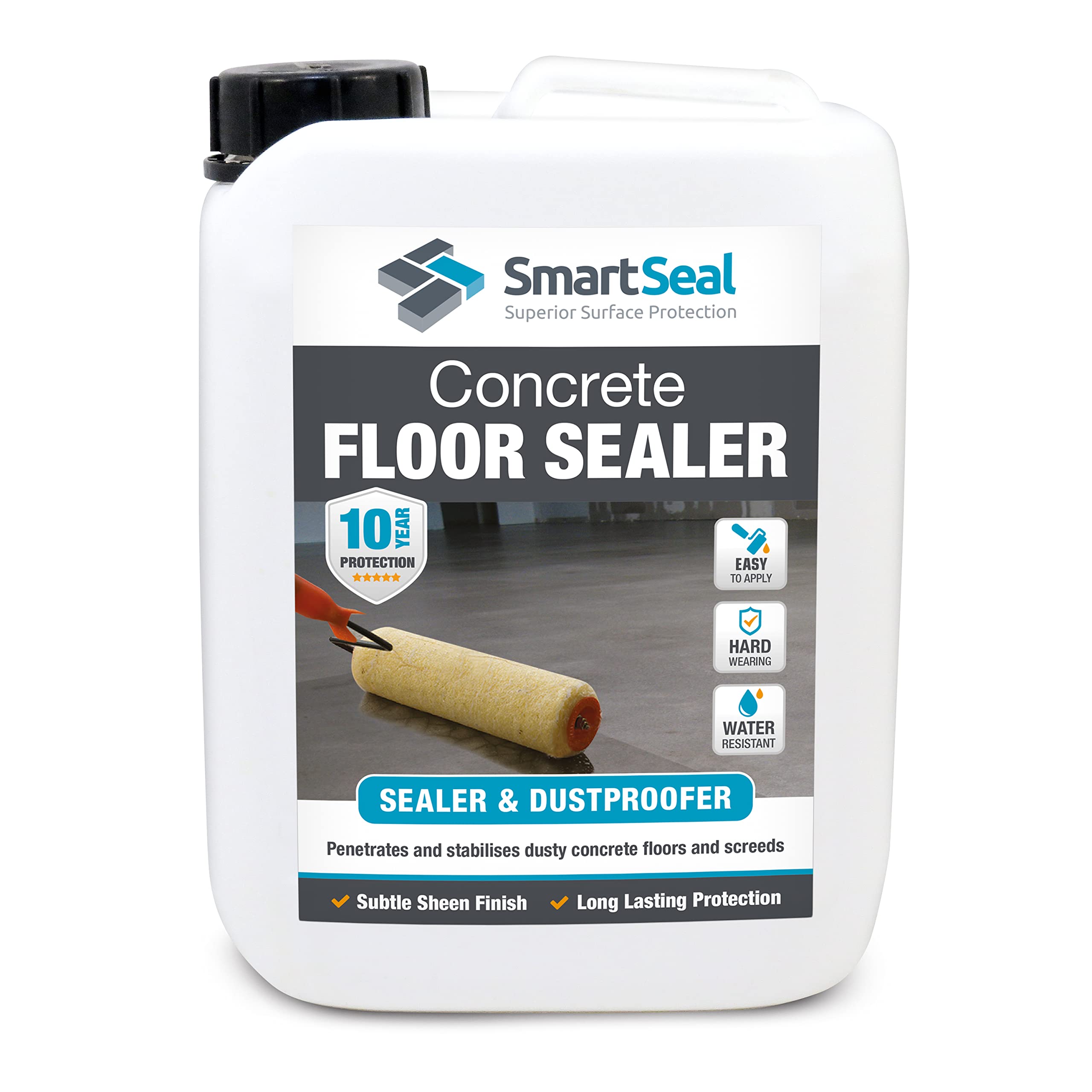 SmartSeal Concrete Floor Sealer - 5 Litres - Premium Exterior & Interior Concrete Sealer and Dustproofer with Satin Sheen Finish – Easy to Apply, Stain & Water Resistant Sealant