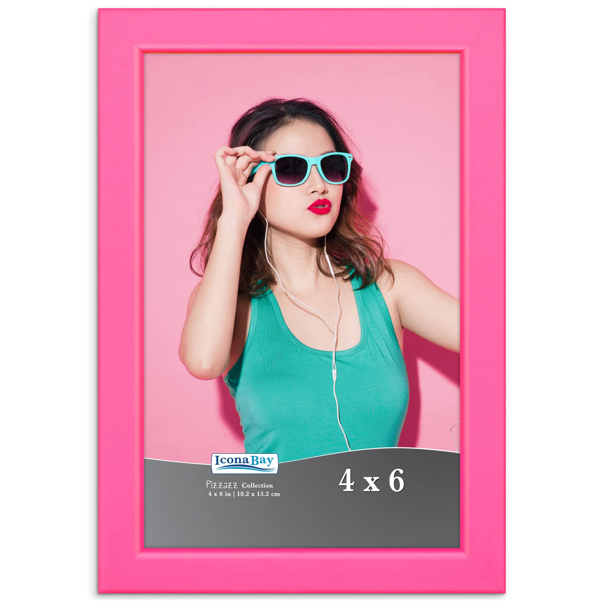 Icona Bay 6x4 Pink Picture Frames, Colored Solid Wood Scandinavian Style Frame for Photo, Pizzazz Collection